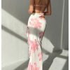 Women's Floral Cut Out Vacation Dress Ruffle Asymmetrical Strapless Sundress Long Dresses
