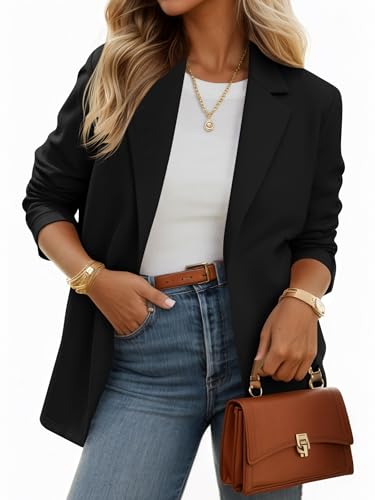 Womens Casual Knit Blazer Long Sleeve Open Front Blazers Stretchy Work Office Suit Jackets with Pockets