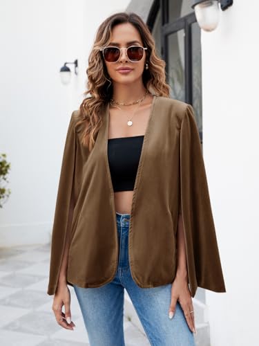 Women's Velvet Cape Blazer Jackets Casual Split Long Sleeve Open Front Coat