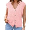 Womens V Neck Sweater Vest Casual Button Down Knit Vest Outerwear Sleeveless Trendy Cardigans