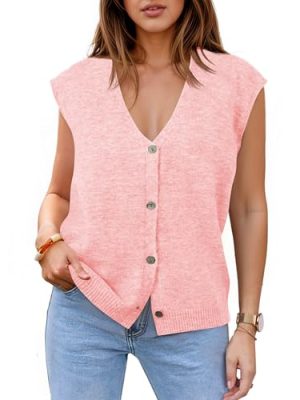 Womens V Neck Sweater Vest Casual Button Down Knit Vest Outerwear Sleeveless Trendy Cardigans