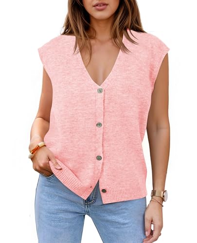 Womens V Neck Sweater Vest Casual Button Down Knit Vest Outerwear Sleeveless Trendy Cardigans