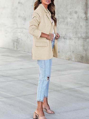 Women's Woolen Blazer Jackets Casual Long Sleeve Notch Lapel Open Front Work Office Blazers