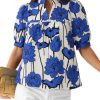 Womens Floral Babydoll Blouse Peplum Puff Sleeve V Neck Tops Casual Pleated Loose Fit Boho Shirts