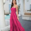 Women Strapless A Line Maxi Dress Tube Top Backless Casual Summer Dress