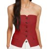 Notched Neck Tube Tops Blazer Sleeveless Button Fitted Strapless Work Blazer Vest