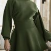 Womens Puff Long Sleeve Sweater Dresses Casual Trendy A-Line Short Mini Dress Fall High Waisted Skater Dress