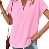 Womens V Neck Polo Shirts Short Sleeve Business Casual Tops Loose Fit Summer Tees