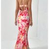 Women's Floral Cut Out Backless Strapless Tube Dress Summer Vacation Maxi Dresses
