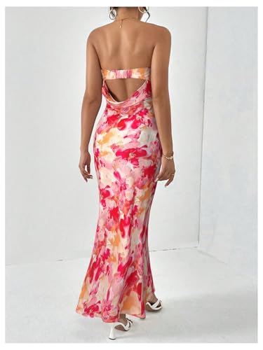 Women's Floral Cut Out Backless Strapless Tube Dress Summer Vacation Maxi Dresses