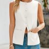 Womens Round Neck Waistcoat Vest Summer Button up Vest Tops Casual Business Fitted Sleeveless Blazer
