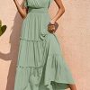 Women's Cross Neck Summer Sleeveless Tiered Maxi Dress Beach Tie Strap Smocked Long Dresses Pleated Sundress