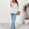 Womens 3/4 Sleeve Tunic Tops Square Neck Pleated Summer Blouses Dressy Casual Loose Fit T Shirts
