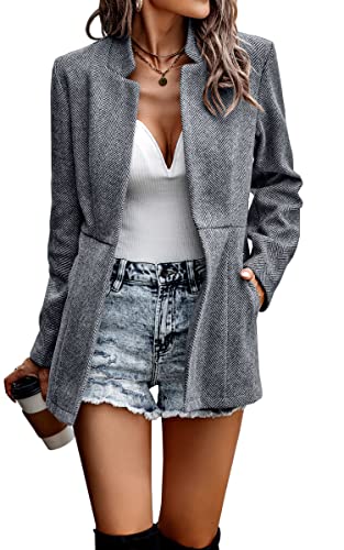 Women's Coat Casual Open Front Blazer Long Sleeve Stand Collar Solid Trench Business Work Office Jacket Outwear