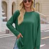 Womens Long Sleeve Tunic Tops Side Slit Crew Neck Oversized T Shirts Fall Casual Loose Fit Basic Tees Shirts