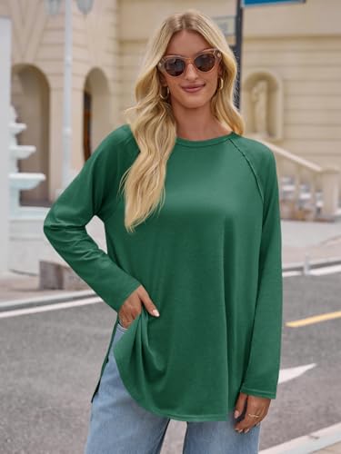 Womens Long Sleeve Tunic Tops Side Slit Crew Neck Oversized T Shirts Fall Casual Loose Fit Basic Tees Shirts