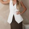 Womens Button Down Suit Vests Casual Business V Neck Waistcoat Tops Summer Fitted Work Office Sleeveless Blazer
