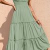 Women's Cross Neck Summer Sleeveless Tiered Maxi Dress Beach Tie Strap Smocked Long Dresses Pleated Sundress