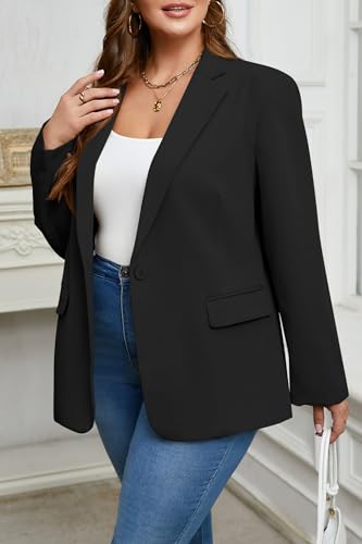 Womens Plus Size Casual Blazers Open Front Long Sleeve Work Office Suit Jackets Black