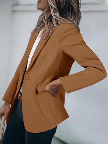 Womens Blazers Open Front Long Sleeve Suit Jackets Business Casual Outfits Brown