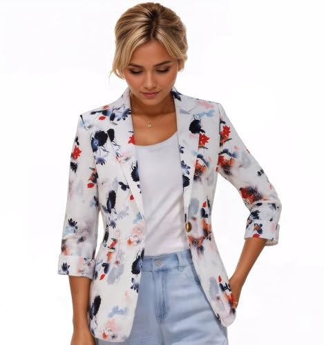 Womens Blazers 3/4 Sleeve Lightweight Office Work Blazer Jacket