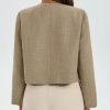Womens Cropped Tweed Blazer Collarless Button Down Bomber Jacket Business Casual Fall Outfits