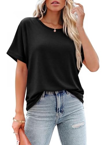 41s-oAGcbJL.jpg Womens Oversized Short Sleeve Tshirts Summer Casual Round Neck Tops Loose Fit Boxy Basic Tee Shirts