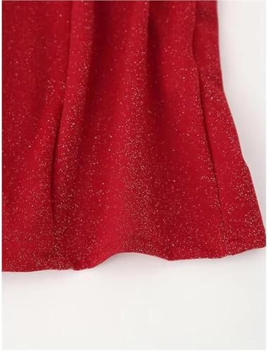 Women's Red Shiny Dress Strapless Lace Up Back Drawstring Bodycon Sexy Party Club Dresses