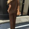 Womens 2 Piece Lounge Sets Casual Batwing Short Sleeve Knit Sweater Loose Wide Leg Pants Travel Outfits