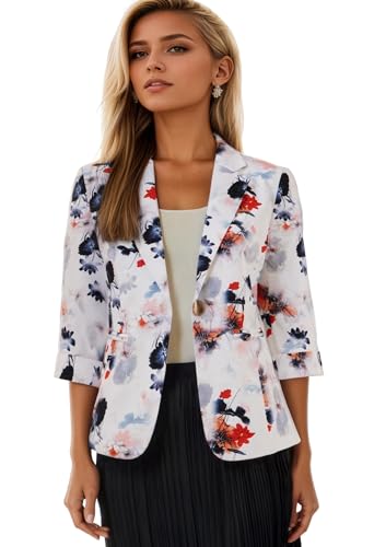 Womens Blazers 3/4 Sleeve Lightweight Office Work Blazer Jacket