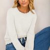 Womens Crew Neck Long Sleeve Sweater Trendy Casual Scallop Trim Fall Knit Lightweight Pullover Tops