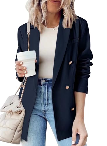 Womens Double Breasted Blazer Jackets Casual Blazers Open Front Long Sleeve Lapel Collar Work Office Jackets Blazer