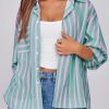 Womens Striped Button Down Shirts 2024 Fall Fashion Puff Long Sleeve Loose Fitting Work Tops