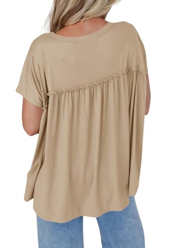 Women Summer Babydoll Tops Pleated Short Sleeve Crew Neck Peplum Blouse Casual Loose Fit T Shirts