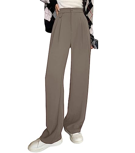 Women's High Waisted Work Pants Pleated Office Casual Straight Leg Dress Pants Trousers with Pockets