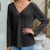 Womens Long Sleeve Tops Trendy V Neck Ribbed Lightweight Shirts Dressy Casual Loose Fit Blouses