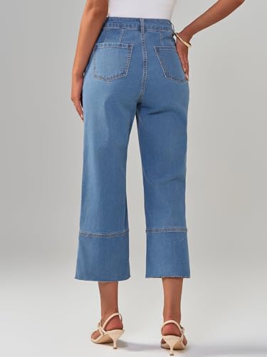 Womens Baggy Wide Leg Cropped Jeans Casual High Waisted Loose Vintage Denim Pants with Pockets