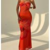 41telVOxMhL.jpg Women's Floral Twist Front Mesh Tube Dress Elegant Strapless Fishtail Maxi Dresses