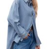 Womens Oversized Denim Shirt Jean Jacket 2025 Fall Fashion Button Down Shirts Long Sleeve Tops Trendy Shackets