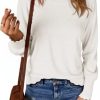 Womens Crew Neck Long Sleeve Sweater Trendy Casual Scallop Trim Fall Knit Lightweight Pullover Tops