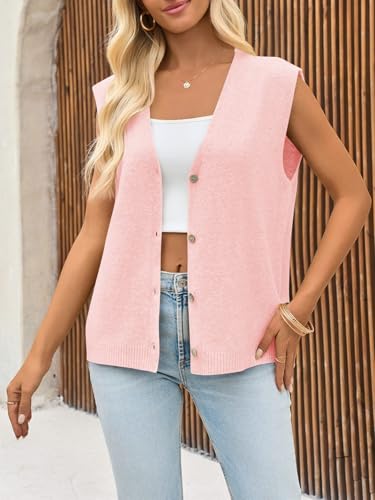 Womens V Neck Sweater Vest Casual Button Down Knit Vest Outerwear Sleeveless Trendy Cardigans
