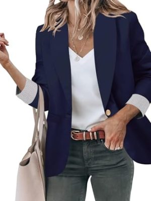 Blazer Jackets for Women Open Front Long Sleeve Work Office Casual Blazers with Pockets S-2XL