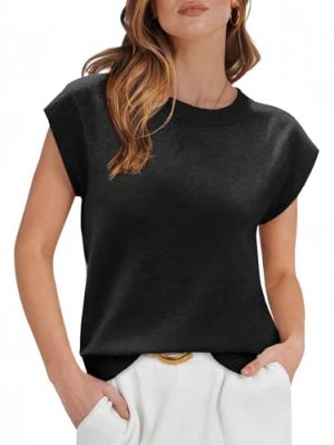 Womens Cap Sleeve Sweater Vest Summer Casual Sleeveless Knit Tank Tops Loose Fit Crew Neck Shirts Pullover