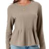 Womens Long Sleeve T-Shirts Pleated Crew Neck Peplum Dressy Casual Fall Tee Tops