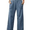 Womens Smocked Barrel Jeans Casual Trendy High Waisted Baggy Pull On Denim Pants