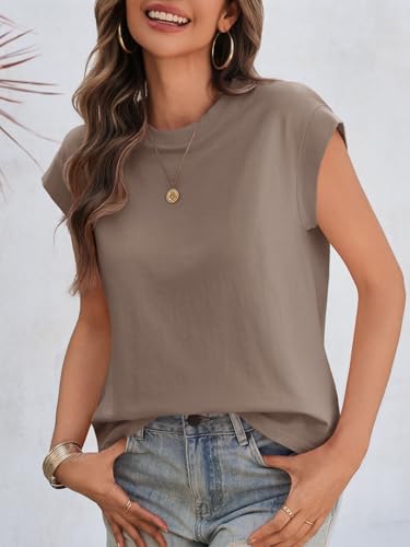 41uwin0B7SL.jpg Womens Cap Sleeve Cotton Tank Tops Summer Casual Loose Fit T Shirts Crew Neck Basic Tee