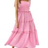 Womens Summer Floral Maxi Dress Smocked Tie Shoulder Boho Sleeveless Ruffle Tiered Casual Beach Dresses