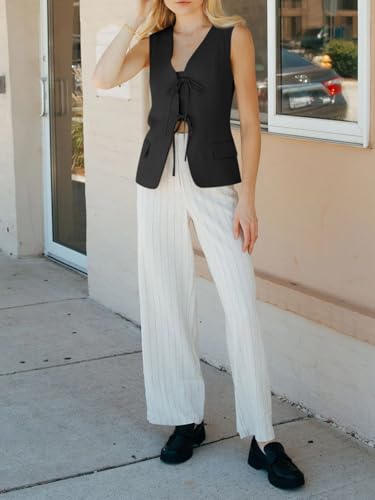 Womens Tie Front Blazer Vest Summer Sleeveless V Neck Tank Top 2025 Casual Business Waistcoat
