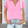 Womens V Neck Polo Shirts Short Sleeve Business Casual Tops Loose Fit Summer Tees