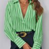 Womens Deep V Neck Blouse Casual Striped Long Sleeve Loose Fit Work Shirt Tops